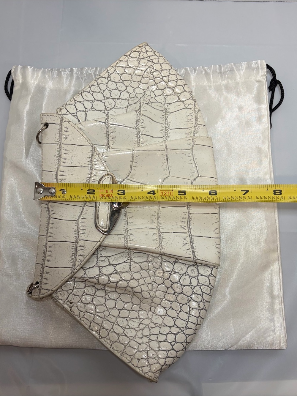 Furla Croc-Embossed Off White Shoulder Bag with Chain Strap - Picture 3 of 8